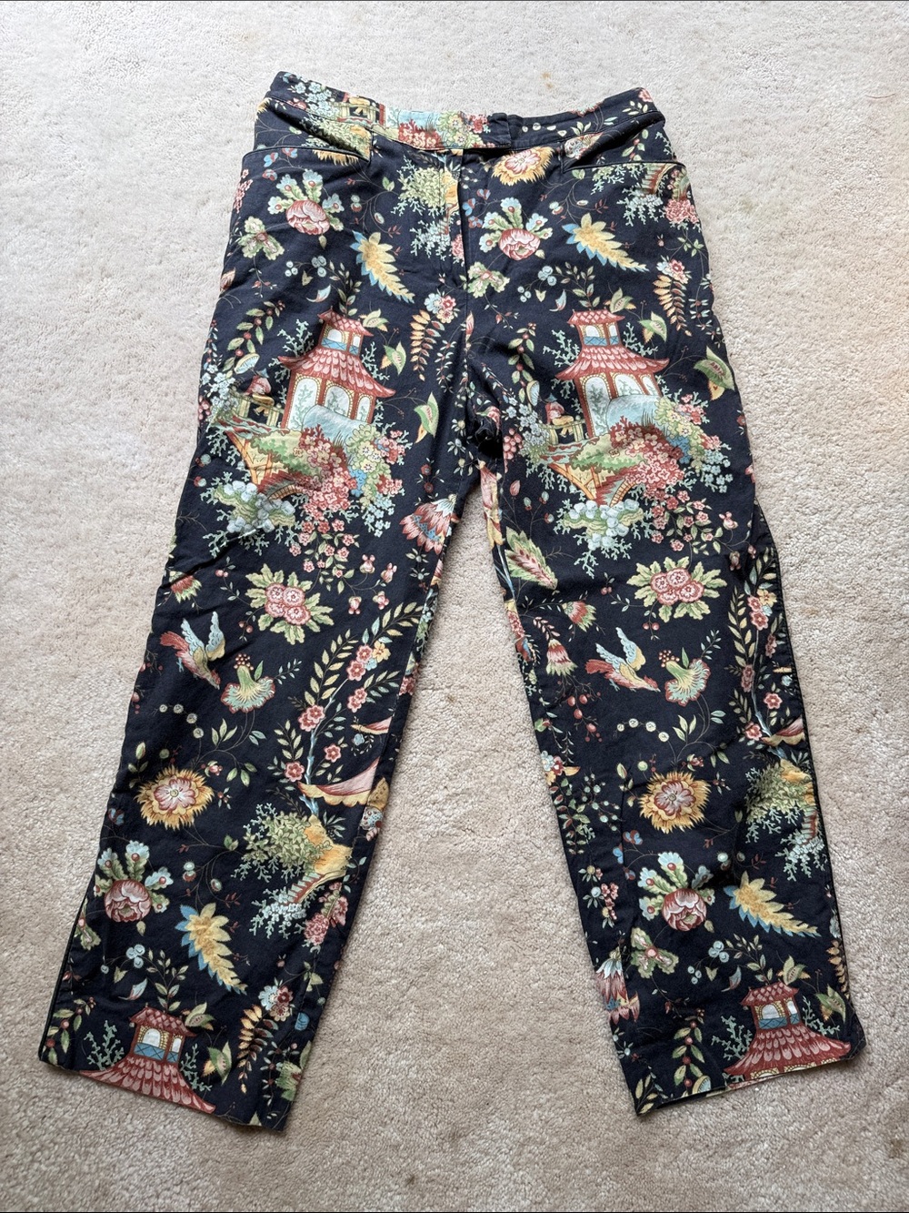 Vintage Tapp Black Floral Oriental Print Pants